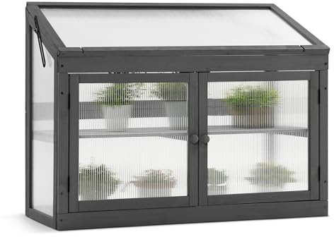 MCombo 2-Tier Mini Greenhouse Garden, Wooden Cold Frame, Grow House with Polycarbonate Windows,Raised Bed for Flower Planter Vegetables 0160 (Dark Grey)