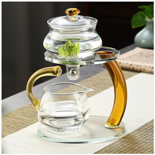 Lazy Kung Fu - Set da tè magnetico in vetro, teiera semi-automatica, resistente al calore, set di teiere magiche in vetro resistente al calore, adatto per casa e ufficio, perfetto per regali di festa