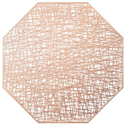 fanquare Rosegoldene Tischsets 6er Set Ausgehöhlte Tischsets 38,5cm Metallische Achteckige Tischsets PVC rutschfeste Hitzebeständige Platzdeckchen für Hochzeiten Partys Hausessen