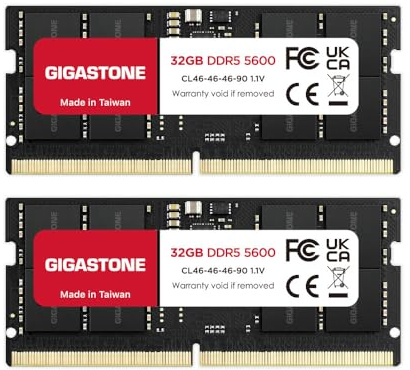 【DDR5 RAM Solo portátil】 GIGASTONE 64GB Kit (2x32GB) DDR5 5600MHz PC5-38400 CL 40-40-40-77 1.1V SODIMM 262 Pines Sin búfer No ECC Memoria de Alto Rendimiento para portátil