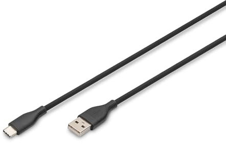 DIGITUS Câble de connexion USB 2.0-2m - USB-A vers Type-C - haute vitesse 480 Mbps - 60W power delivery - câble flexible en silicone - noir - pour iPad, iPhone, smartphones Android, tablettes