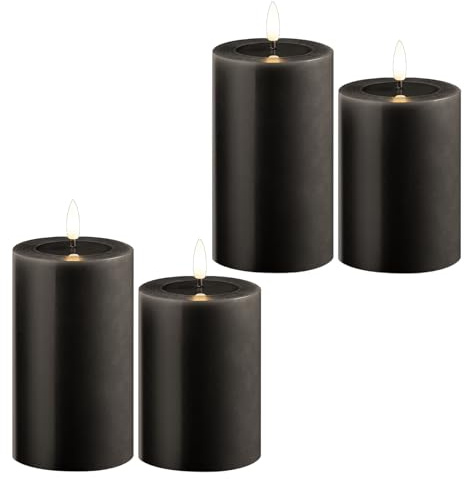 Novaliv 4er Set Led Kerzen flackernde Flamme mit Echtwachspiegel grau 7,5cm ø 2X 12, 5cm, 2x10 cm Höhe, LED Kerzen mit Timerfunktion, 2 AA Batterien nötig, LED Echtwachs Stumpenkerzen grau