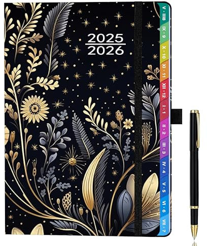 A5 Kalender 2025/2026 – Wochenkalender, 1 Woche auf 2 Seiten mit Monatsübersicht, Schülerplaner, Studienplaner, Familienplaner für Schule, Uni, Büro, Aug. 2025 – Jul. 2026, Schwarz