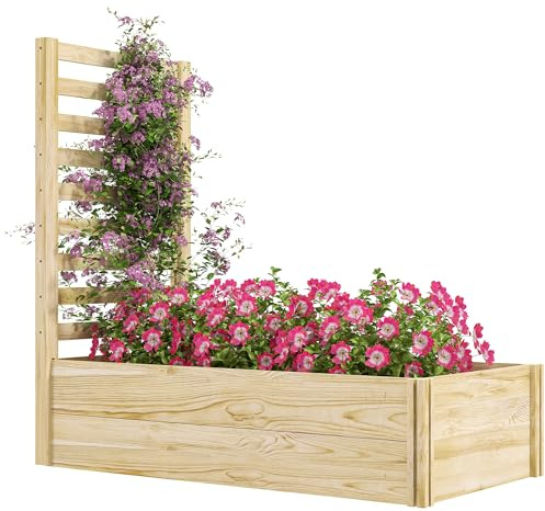 Outsunny Träträdgård fyrkantig planteringslåda med spaljé Dim. 115 L x 60 W x 110 H cm naturligt granträ