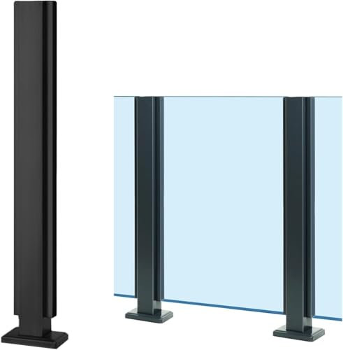 Barre de fixation de clôture en verre Pince de poteau de garde-corps en verre noir for piscine/terrasse/clôture extérieure, poteau de garde-corps de balcon en acier inoxydable(Mid Post,95cm/37.4 in)