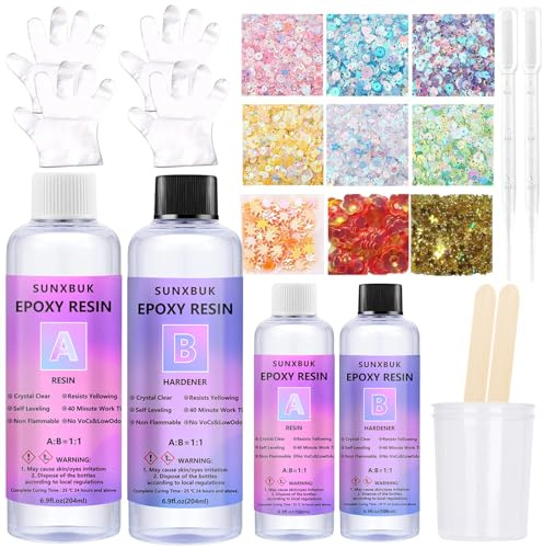 SUNXBUK Resina Epoxi Kit 608ml, Resina Epoxi Transparente, A:B Relación 1: 1 Endurecedor, para Bricolaje, Artesanía, Hacer Colgante, Joyas, Llaver
