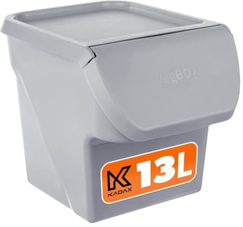 KADAX Kartoffel Aufbewahrungsbox 13L, Kartoffelbox, Gemüsebox zur Aufbewahrung von Kartoffeln, Zwiebelbox, Kartoffelkiste, Futterbox (Hellgrau)