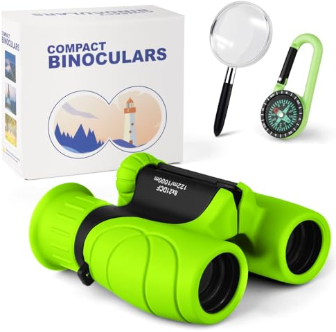 AYESY Binocolo per Bambini, Portatile Binocolo Set con Lente di ingrandimento e Bussola Kit Regalo Giocattoli per 3-6 Bambino e Bambina Perfetto per Campeggio e Esplorazione di Birdwatching (Verde)