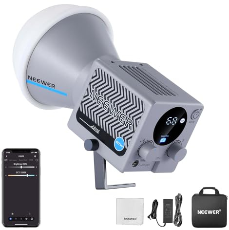 NEEWER HS60B Lampe Vidéo Portable, Mini Lampe de Studio LED COB avec Contrôle par Application, Éclairage Continu 60W, 2700K-6500K, Gradation PWM 0-100%, CRI97+,12 Scènes, Chiffon de Nettoyage