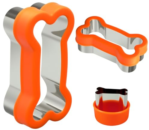 Dog Bone Shape Cookie Cutter Set, 3 Pieces - Large 4.45'' Small 2.95'' Mini 1.53'', Stainless Steel Dog Treats Cutters Biscuit Molds with Plastic Cover