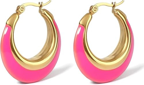 TaYolnFaSo Pendientes de aro de esmalte para mujer, pendientes chunky multicolores, 18K chapados en oro, acero inoxidable, joyería, regalo para novia, esposa, amiga, 30mm, Acero inoxidable, Sin piedra