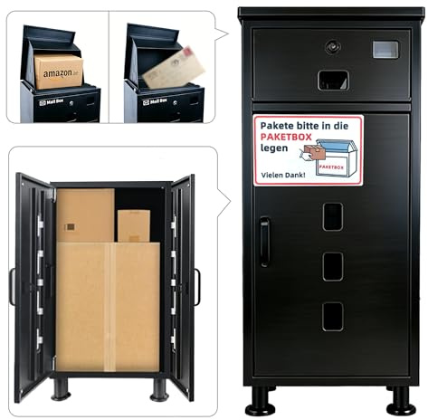 paketbriefkasten XXL undbriefkasten groß,Pulverbeschichtet，Wasserdicht, rostfrei und diebstahlsicher briefkasten paketbox Bodenstehender Parcel Box, einfach zu montieren.-Kohlenschwarz