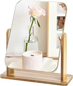 VOSSOT Kosmetikspiegel Holz Set Schminkspiegel Klein Stehend für Schminktisch mit Kleinem Make Up Spiegel Tischspiegel Nordisch Design für Schlafzimmer & Reise