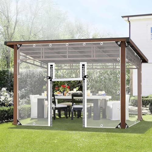 Außen Durchsichtige Planenvorhänge Mit Reissverschluss Tür, 2/3/4/5m, Kunststoff Wasserdichte Plane Mit Ösen, Transparente Plane Seitenteile Für Pavillon Veranda Pergola Carport,2Zipper-2.2x2.5m