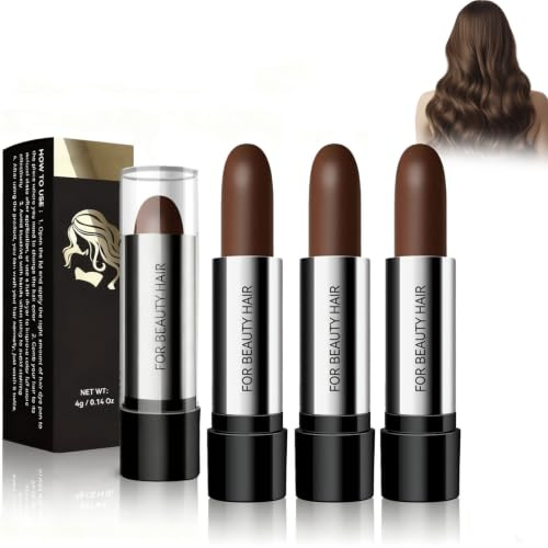 Virecose 3Pcs Stylo de Couleur de Cheveux Brun foncé | Colorant Temporaire Stylo De Teinture De Cheveux pour les Racines pour Blancs, Couvrance Instantanée pour Femmes et Hommes
