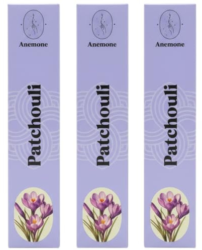 Encens Anemone – 100% Naturel & Artisanal | Parfum Frais et Purifiant (3 boîtes, Patchouli)