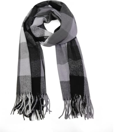 Glamexx24 Damen Winter Kariert Schal, Strickset Schal übergroßer Quadratisch Deckenschal Halstuch Streifen Muster Fransen Ponch, Schwarz-Grau