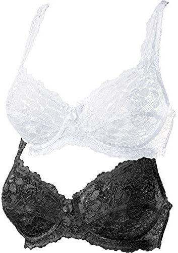 Ladies Underwired Designer Non Padded Bra Lace Bra by Marlon 2Pack Black & White BlkWht-40B