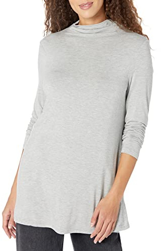 Amazon Essentials Women's Jersey Long-Sleeve Mock Neck Swing Tunic Top, Relaxed Fit Pullover, Light Grey Heather, X-Large