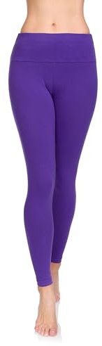 SOFTSAIL Leggings i bomull med hög midja för kvinnor, full längd, magkontroll, sport, gym, yoga, fitness, stretchiga byxor, enfärgade, slimmande, plusstorlekar, LWP, VIOLETT, 46 SE