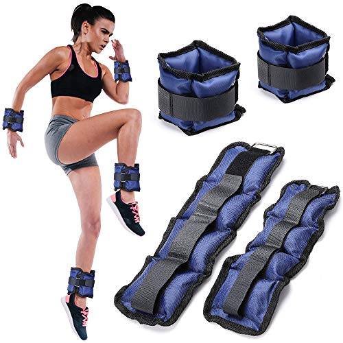 Bakaji Set 4 Pesi per Polsi e Caviglie da 2 kg + 1 kg Allenamento Palestra Aerobica Fitness Potenziamento Muscolare in Neoprene con Chiusura strappo e Fibbia Regolabile (Blu)