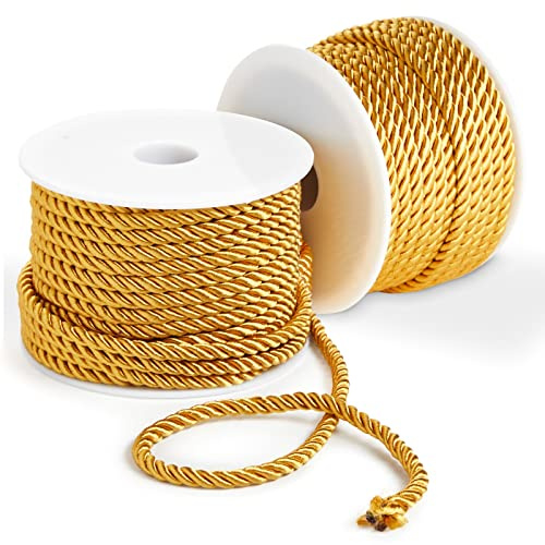 5mm Twisted Gold Cord for Crafts, 2 Rolls of Gold Rope Ribbon for Sewing, Household Decorations (16.5 cm per Roll)