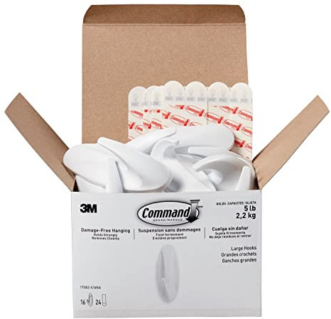 Command Große Designer-Haken, hält bis zu 2,3 kg, 16 Wandhaken mit 24 Streifen, organisieren Sie beschädigungsfrei, ohne Werkzeug, Wandhaken zum Aufhängen von Dekorationen in Wohnräumen