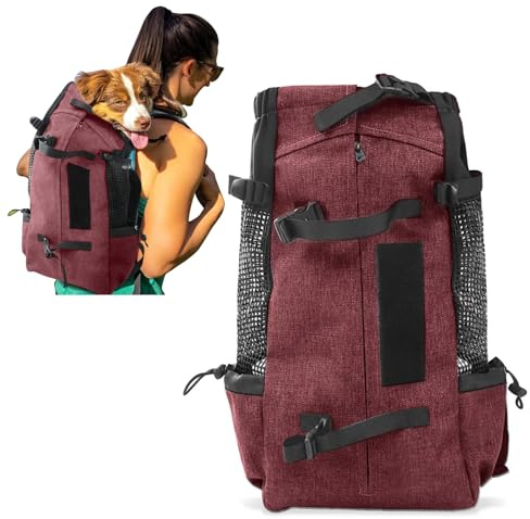 PETCUTE hundryggsäck, reseväska/ryggsäck för hund och katt, andningsbar husdjursryggsäck med bekväm tjock axelrem för husdjur, 16,5 kg, röd