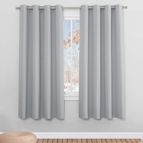 PONY DANCE Abdunklungsvorhänge 2er Set H 175 x B 140 cm Silbergrau, Schlafzimmer & Wohnzimmer Gardinen Kurz Verdunklungsgardine mit Ösen Thermovorhang gegen Kälte