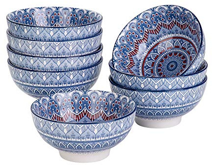 vancasso Mandala Set di Ciotole per Cereali 8 Pezzi Servizio di Ciotole per Gelato Servizio Combinato di Stile Bohémien per 8 Persone Scodelle Coppette Ø 15 cm Colore Vintage Turchese