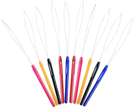 10 pièces plastique multicolores enfileur de perles cheveux anneau aiguille outil Looper crochet dispositif de perle extension de cheveux outil extension de plume