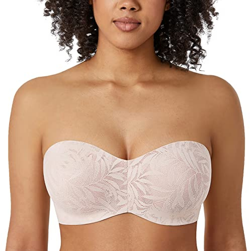 AISILIN Dam axelbandslös bh stora storlekar minimizer bandeau bh med bygel spets multiway ofodrad, Rosvit, 95C