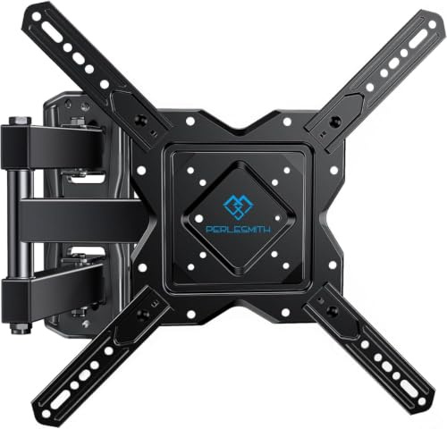 PERLESMITH Full Motion TV Wall Mount for 27-60 Inch Flat & Curved TVs, Single Stud TV Mount with Articulating Swivel Tilt - Wall Mount TV Bracket VESA 400x400mm up to 77 lbs, Perfect Center Design