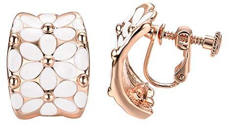 Helix Ohrclips Nicht Piercing ohrringe Damen Weiße Blumen Rosévergoldeter verstellbarer Ohrclip