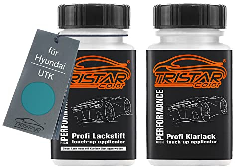 TRISTARcolor Autolack Lackstift für Hyundai UTK Dive In Jeju + Klarlack | Set aus Basislack + Klarlack, Lackfläschchen mit Pinsel, je 50ml