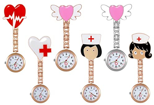 Avaner Uhren Krankenschwester Uhr Erdbeere: Schwesteruhr mit Clip Taschenuhr FOB Uhr Pflegeruhr Anlog Quarzuhr für Arzt Doktor Krankenschwester Medical