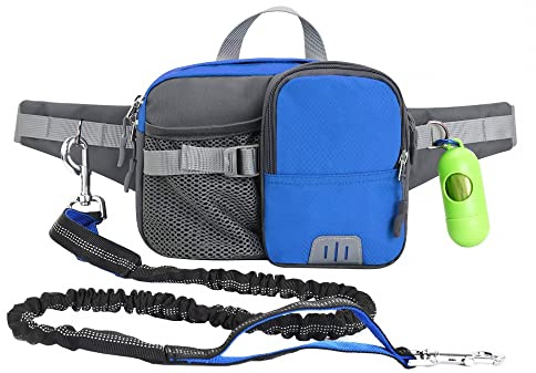 DONGKER Hunde Joggingleine, Freihandleinen Jogging Hundeleine mit Reflektierende Nähte, Bauchgurt und kotbeutelspender zum Joggen, Radfahren, Laufen, Gehen