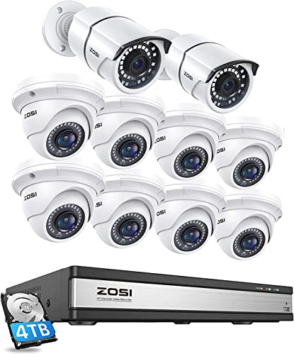 ZOSI 16CH 4K PoE Security CCTV Camera System & 4TB HDD, 10 x 5MP PoE Camera