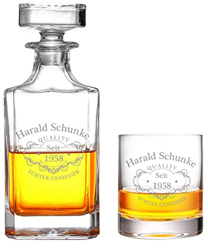 polar-effekt 2-TLG Whiskey Set mit Wunschgravur - Motiv: Echter Geniesser - personalisiert - 1x Karaffe 700 ml + 1x Whiskyglas 320 ml - mundgeblasen - Geschenkidee - Deko für Bar, Wohnzimmer