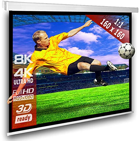 SlenderLine Motorleinwand 160 x 160 cm | 1,2 Gain | Format 1:1 | 3D | FULL-HD 4K 8K Ultra-HD|elektrische Beamer Leinwand für Heimkino & Präsentation| Fernbedienung | für LCD DLP & LED Videoprojektoren