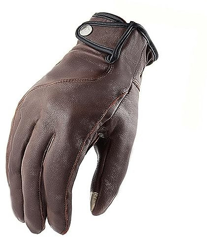 VOIV Guantes de piel de cabra para motocicleta, color marrón, vintage, retro, para hombre, dedo completo