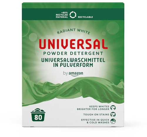 by Amazon - Detergente en polvo universal, 4,8 kg, 80 lavados