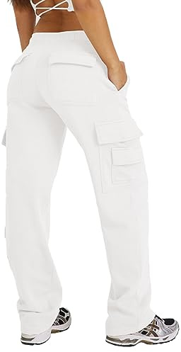 Waitfairy - Pantaloni cargo da tuta da donna, gamba dritta, foderati in pile, pantaloni da jogging, vestibilità larga, per outfit autunnali