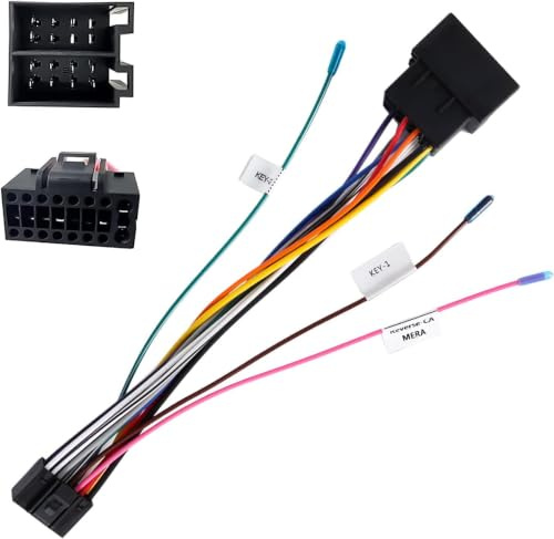 16 Pin Standard ISO Wiring Harness Cable Adapter for Android Car Stereo Radio Car Audio Connector Plug with Steering Wheel Control Lines and Reverse Control Line ISO Wire Lead Loom Radio Connector
