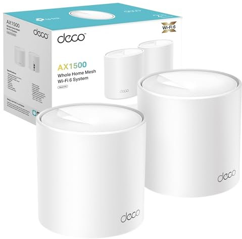 TP-Link Deco X10(2-pack) AX1500Mbps Whole Home Dual-Band Mesh WiFi 6 System, AI-Driven WiFi Extender Booster, 2x Gigabit Ports, Coverage up to 3900ft²,Connect up to 120 devices, Gaming&4K, Easy Setup