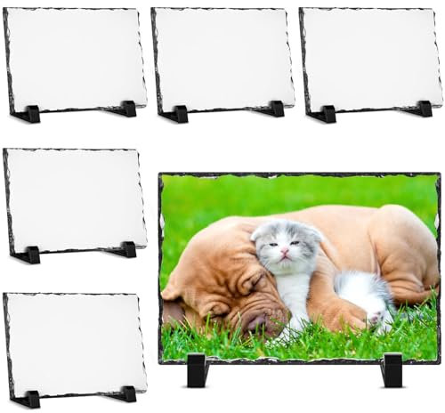 Kufutee 6 Stück benutzerdefinierte Foto-Stein-Plaketten-Rahmen, personalisierter Foto-Gedenkstein mit Präsentationsständer, Fels-Fototafel für Sie/Ihn (rechteckig, 10 x 15 cm)