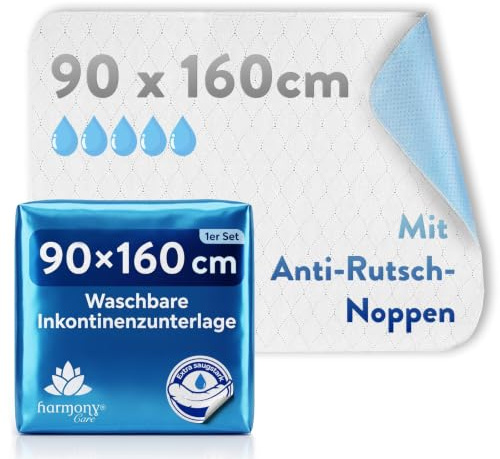 Harmony Care® Alèse d'incontinence Lavable - Surface texturée Anti-dérapante – alèses d'incontinence antidérapantes et Respirantes (1, 90 x 160 cm)