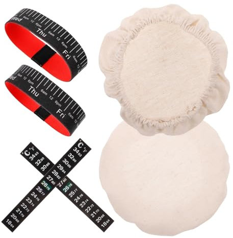 Amosfun Zubehörset für Sauerteigstartergläser mit Atmungsaktivem Stoffbezug und Thermometeraufkleber zur Sicheren Fermentation Beim Brotbacken mit 2 Datumsbändern