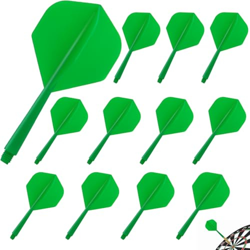 12 stycken dartflights med skaft stabila gröna piltillbehör fusion flights dart flygblad med skaft integrerade dartpilar och fasta flygningar dartskaft plastskaft flygsystem kombi (2BA)
