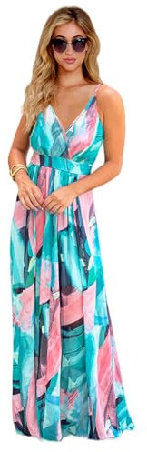 HEYPORK Damen Frühling Sommer Kleider Bequem Lässig Modern Elegant Röcke Frauen Kleid Böhmischen Floralen Halfter Langes Kleid(Rosa, M)